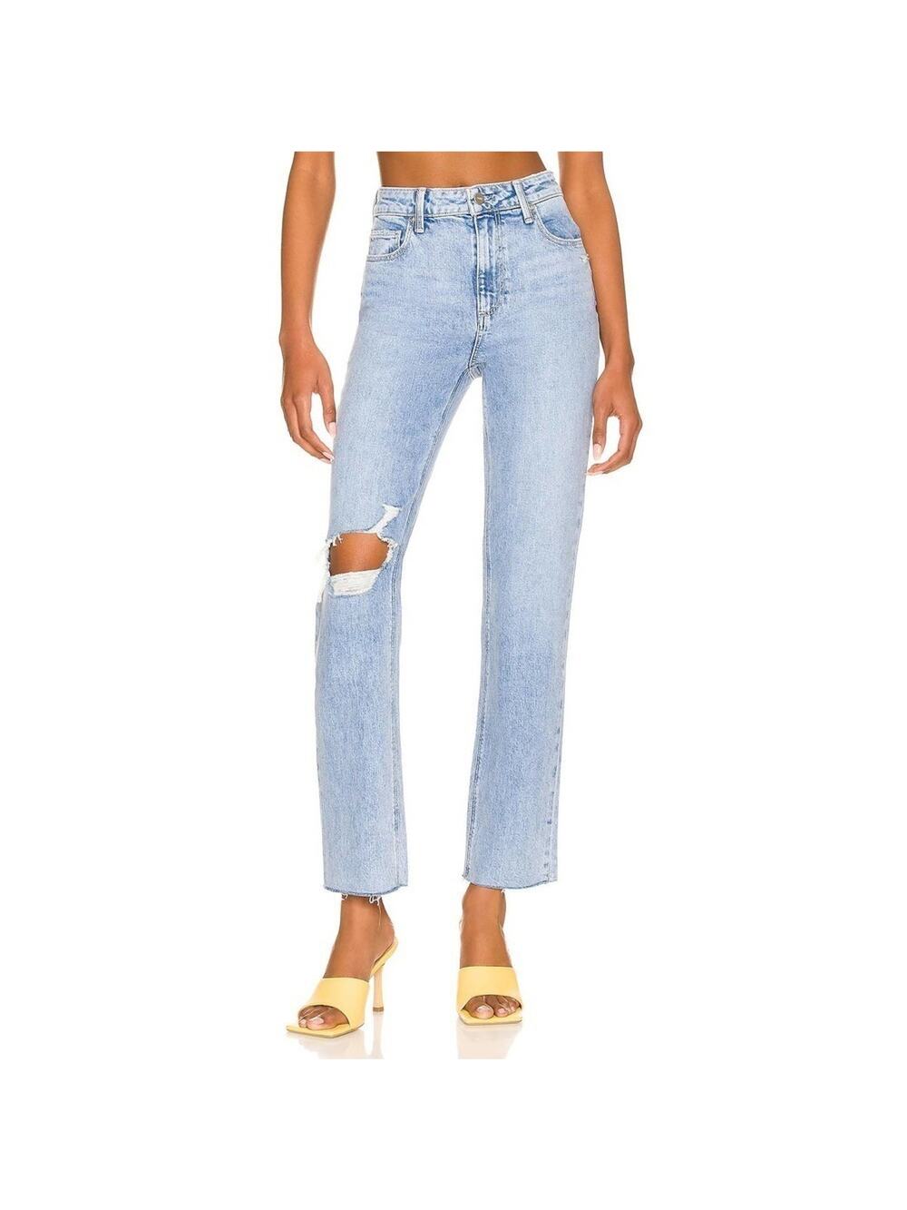 PAIGE Stella Gnarly Destructed High Rise Straight Jeans w/Raw Hem  Size 28 🩵✨🩵